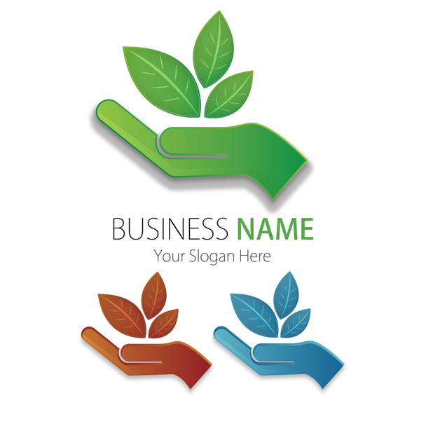 üzleti (vállalati) logó, bio, öko, vektor, kéz, föld, levél - Vektor, kép