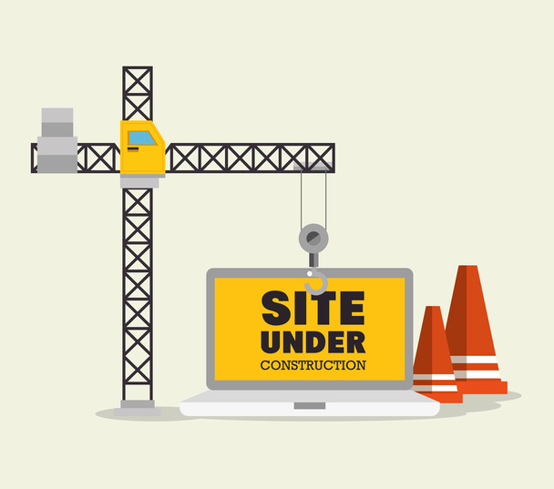 construction crane and cone site under construction - Vector, Image