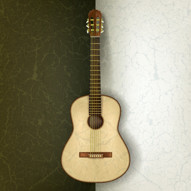 acoustic guitar on grunge green background - Vector, Image