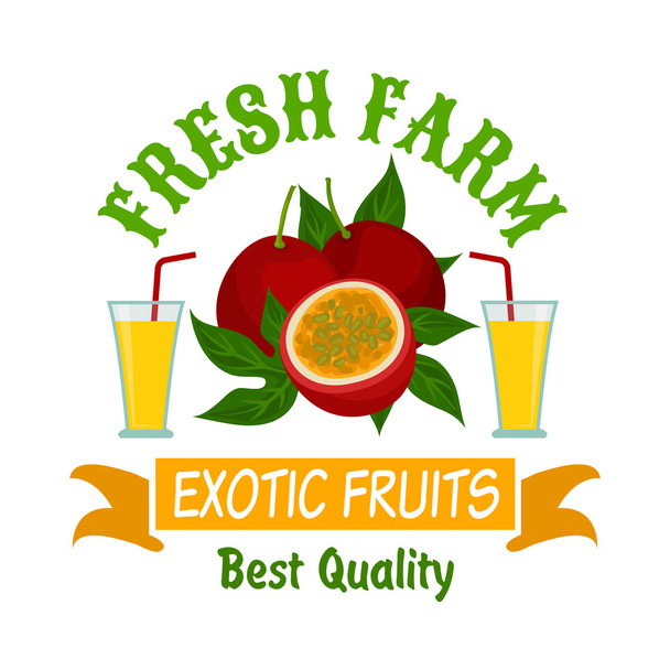 Egzotikus passion gyümölcsök-lé elszigetelt jelvény - Vektor, kép
