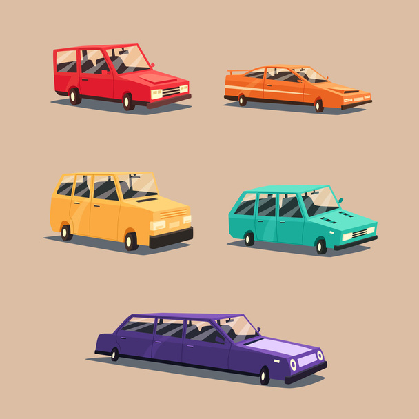 Set of vintage american automobile. Cartoon vector illustration. Car isolated. - Vektör, Görsel
