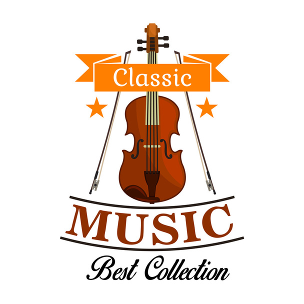 Classic music icon with violin and bows - Vector, Image