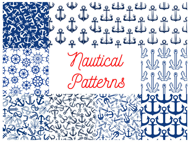 Nautical seamless pattern set with anchor and helm - Vector, Image