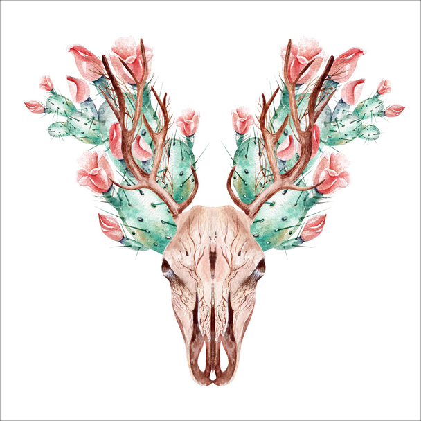 Beautiful Watercolor hand drawn floral with deer. - Photo, Image