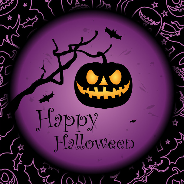 Happy Halloween greeting card with seamless halloween pattern. Halloween banner or poster. - Vektori, kuva