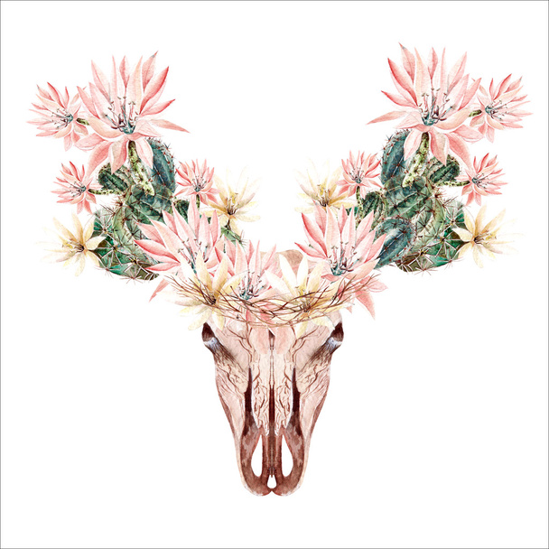 Beautiful Watercolor hand drawn floral with deer.  - Photo, Image