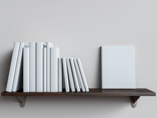 Book shelf on white wall. 3D illustration - Zdjęcie, obraz