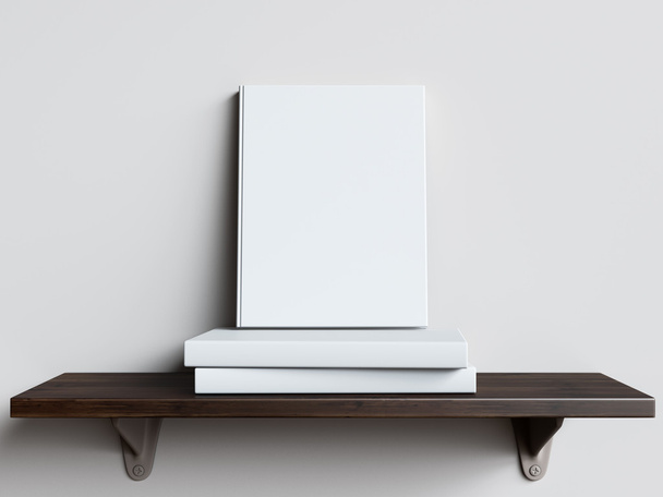 Book shelf on white wall. 3D illustration - Foto, immagini