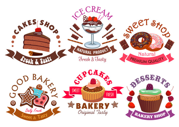 Pasticceria e caffetteria cartelli con torta e dessert
 - Vettoriali, immagini