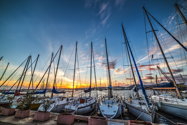 Bootsmasten im Hafen von Alghero  - Foto, Bild