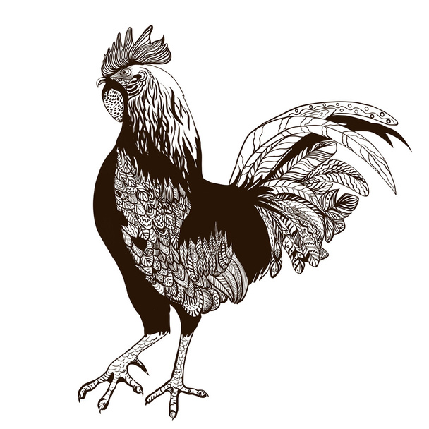 Decorative vector image of a rooster. Brown pattern on a white background. - Vector, Image