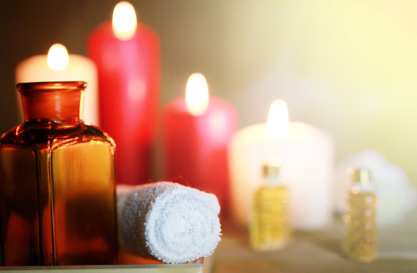 Spa accessories candle and bottle - Photo, Image