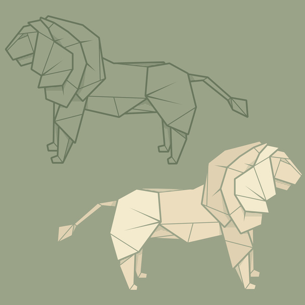 Set illustration paper origami of lion. - Vecteur, image