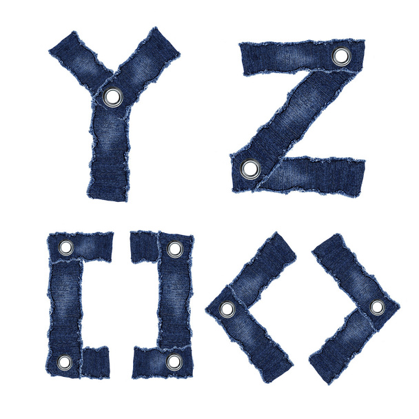 Y, Z y Símbolo de letras del alfabeto de tela vaquera
 - Foto, Imagen