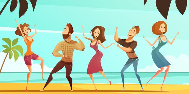 Dansende mensen vakantie partij Cartoon Poster  - Vector, afbeelding