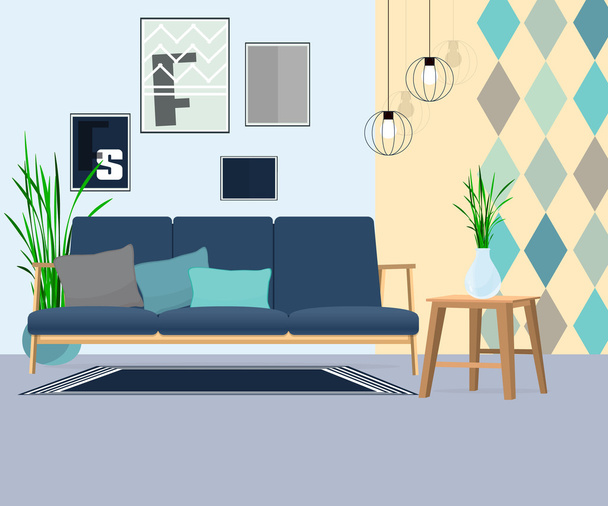 Living room. Sofa with table and lamp. - ベクター画像
