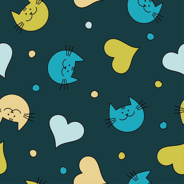 Seamless vector background with decorative cats. Print. Repeating background. Cloth design, wallpaper. - Διάνυσμα, εικόνα