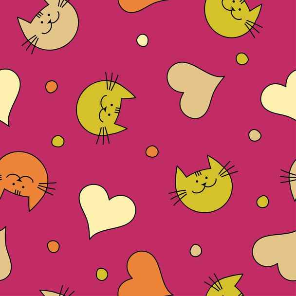 Seamless vector background with decorative cats. Print. Repeating background. Cloth design, wallpaper. - Διάνυσμα, εικόνα