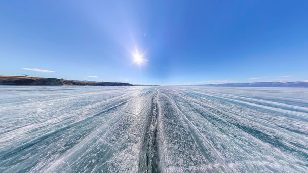 large-format panorama wide crack in the ice of Lake Baikal - 写真・画像