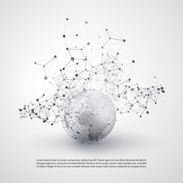 Schwarz-Weiß modernes minimalistisches Cloud Computing, Netzwerkstruktur, Konzeption von Telekommunikationskonzepten, Netzwerkverbindungen, transparenter geometrischer Drahtaufbau  - Vektor, Bild