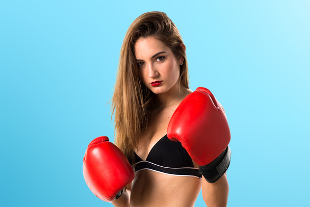 Teen girl with boxing gloves - Foto, Imagem