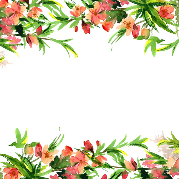 Cute watercolor flower border. Background with watercolor blossom almond. Invita - Φωτογραφία, εικόνα
