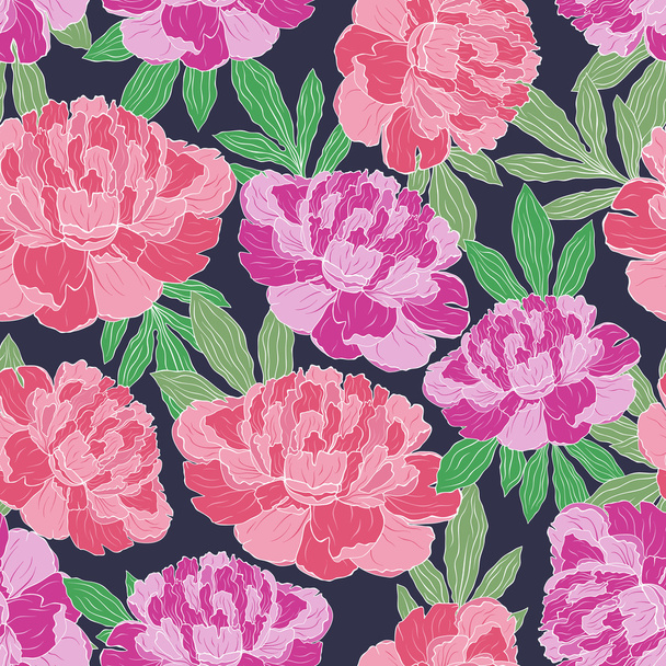 nahtloses Muster mit handgezeichneten rosa Pfingstrosen - Vektor, Bild