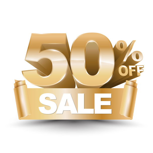 3d vector shiny gold discount 50 percent off and sale on gold ribbon. - Vector, Image