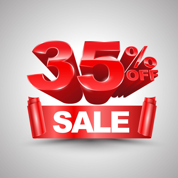 35 percent off sale red ribbon banner roll 3D style. - Vector, Image