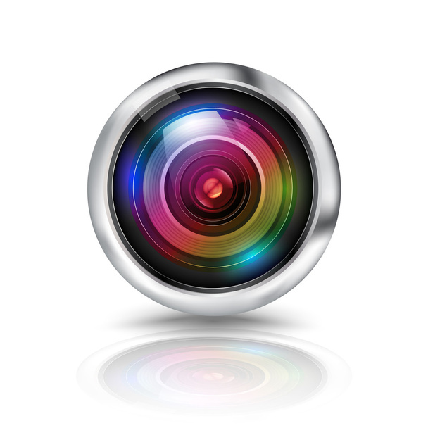 Colorful camera lens on white background. - Vecteur, image