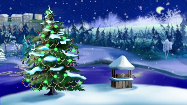 Árbol de Navidad luces intermitentes con la caída de la nieve
 - Imágenes, Vídeo