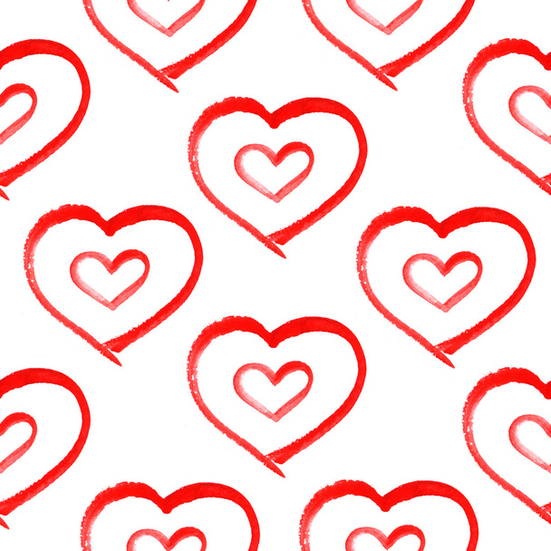 seamless pattern with hand painted watercolor hearts. - Фото, изображение