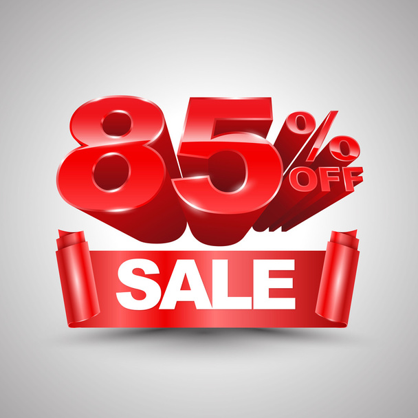 85 percent off sale red ribbon banner roll 3D style. - Vector, Image