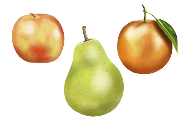 jabłko, pomarańcza & gruszka ilustracja - Zdjęcie, obraz