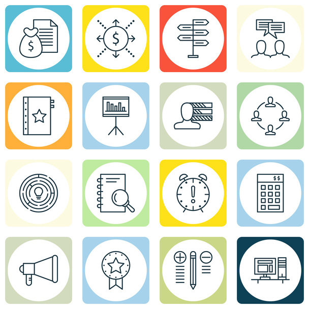 Set Of Project Management Icons On Collaboration, Time Management And Money Topics. Editable Vector Illustration. Includes Decision, Badge And Budget Vector Icons. - Wektor, obraz