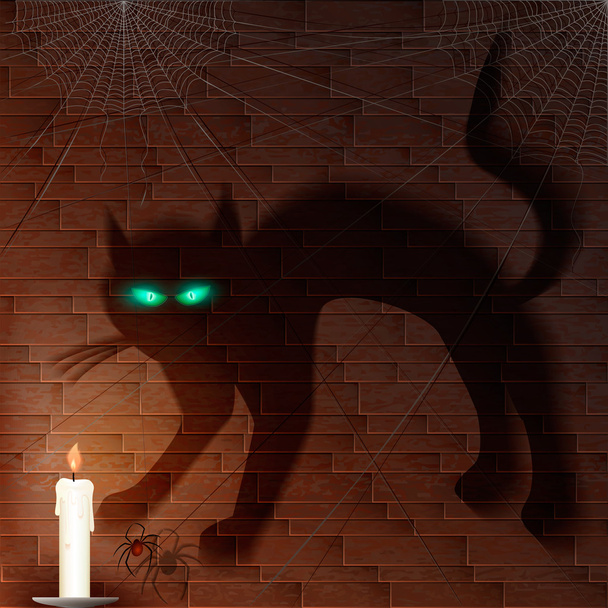 Halloween-Hintergrund mit beängstigendem Schatten auf der Ziegelwand. - Vektor, Bild