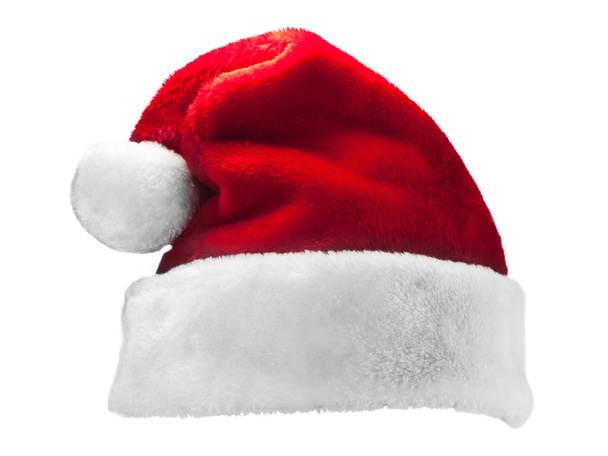 Single Santa Claus červený klobouk izolované na bílém pozadí - Fotografie, Obrázek