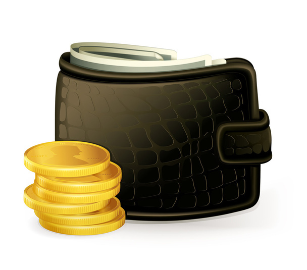 Wallet and coins, vector - Вектор, зображення