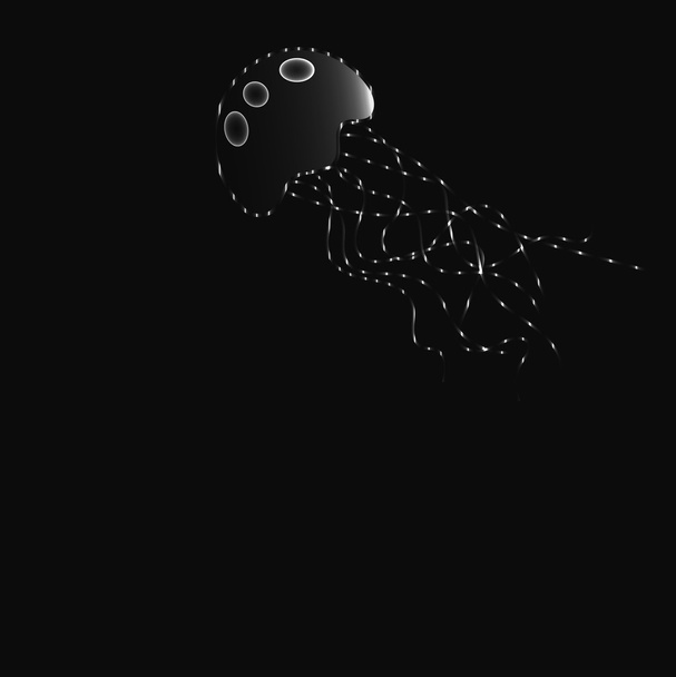 Black and white jellyfish, ocean wildlife vector background - Διάνυσμα, εικόνα