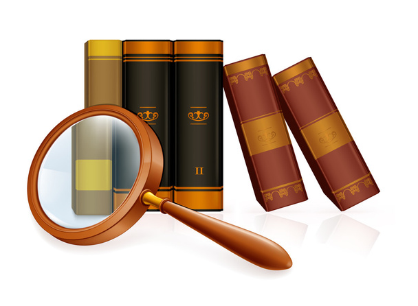 Magnifying glass and books, vector - Vector, Image