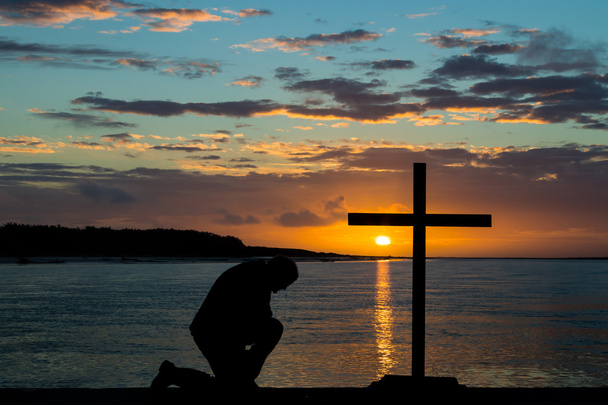 Kneeling Before The Cross - Photo, Image