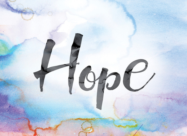 Hope Colorful Watercolor and Ink Word Art - 写真・画像