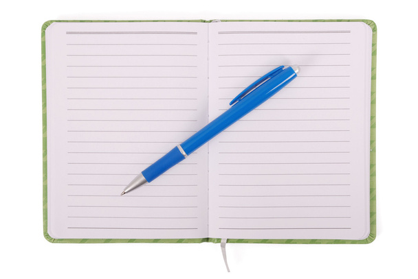Notebook zielony i niebieski uchwyt - Zdjęcie, obraz
