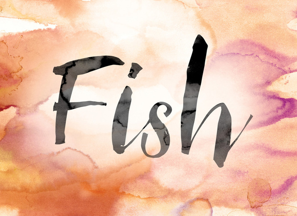 Word Art balık renkli sulu boya ve mürekkep - Fotoğraf, Görsel