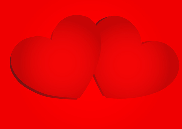 two red heart on red background, vector, illustration, copy space for text, valentine day, cover paper, landscape, paper cut - Vector, Image
