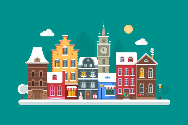 Christmas City Background - Vector, Image