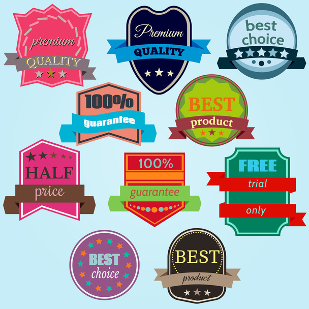 Verzameling van Vector Badges met linten. Web stickers en labels. - Vector, afbeelding