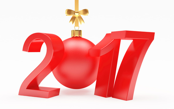Punainen 2017 Uusi vuosi ja joulupallo nauha ja rusetti valkoinen
 - Valokuva, kuva