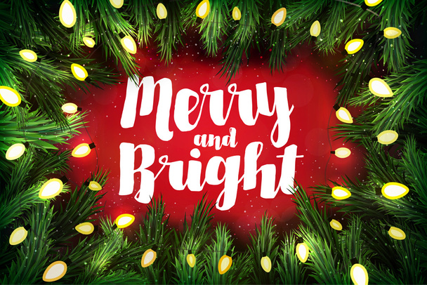 Feliz y brillante tarjeta de felicitación de Navidad con corona de pino y ho
 - Vector, Imagen