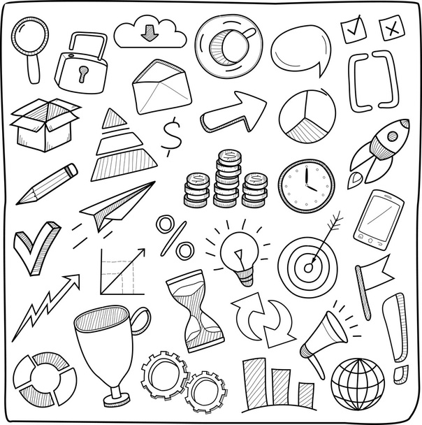 Business Idea doodles icons set. Vector illustration. - Vector, Image